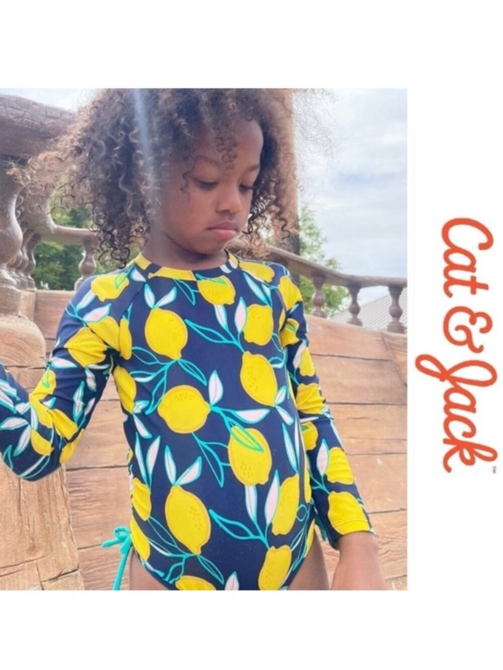 Cat & Jack | Navy Lemons Long Sleeve Rash Guard Swimsuit | Size 3T